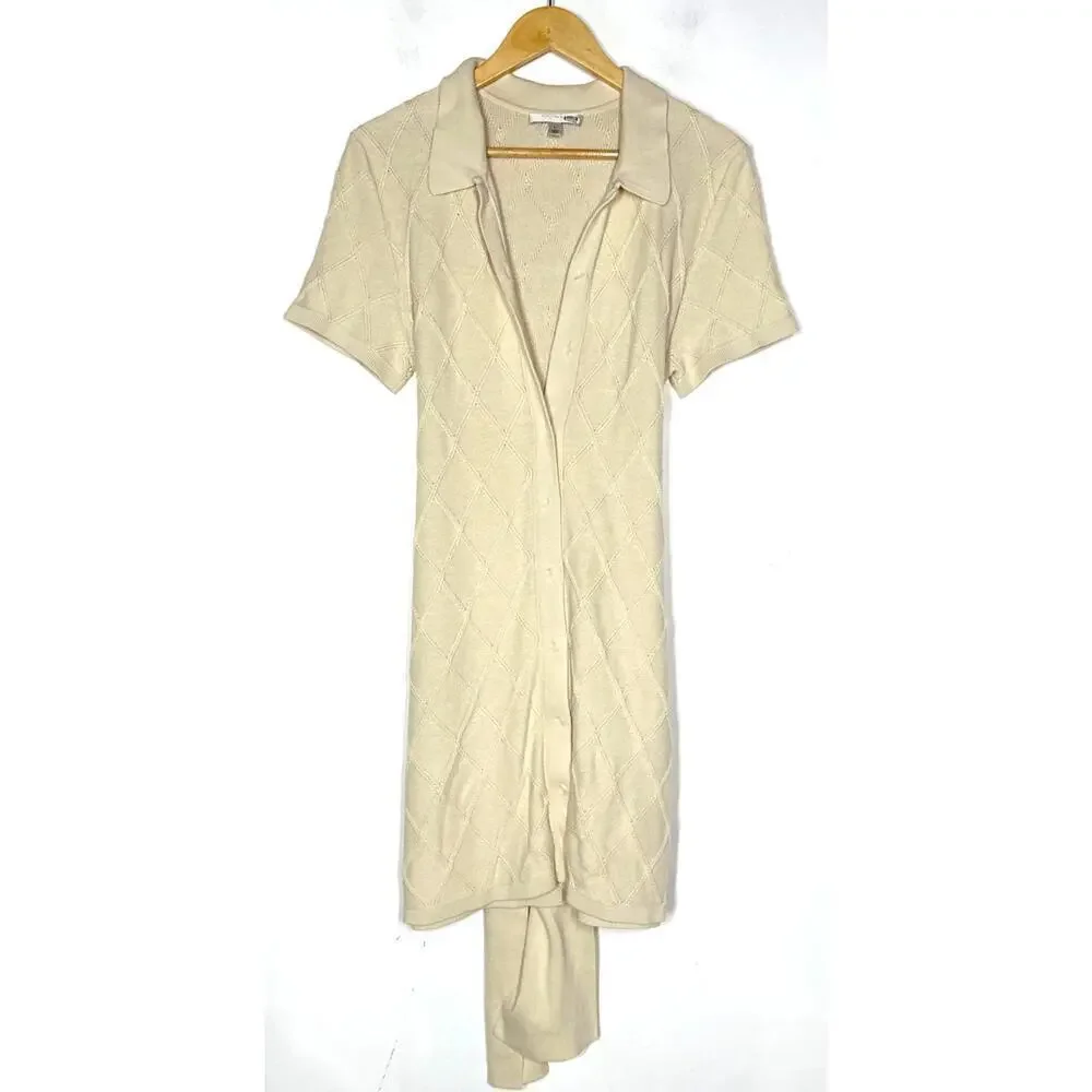 Toccin X RTR  Polo Sweater Dress Short Sleeve Tie Waist  Mini Off White L